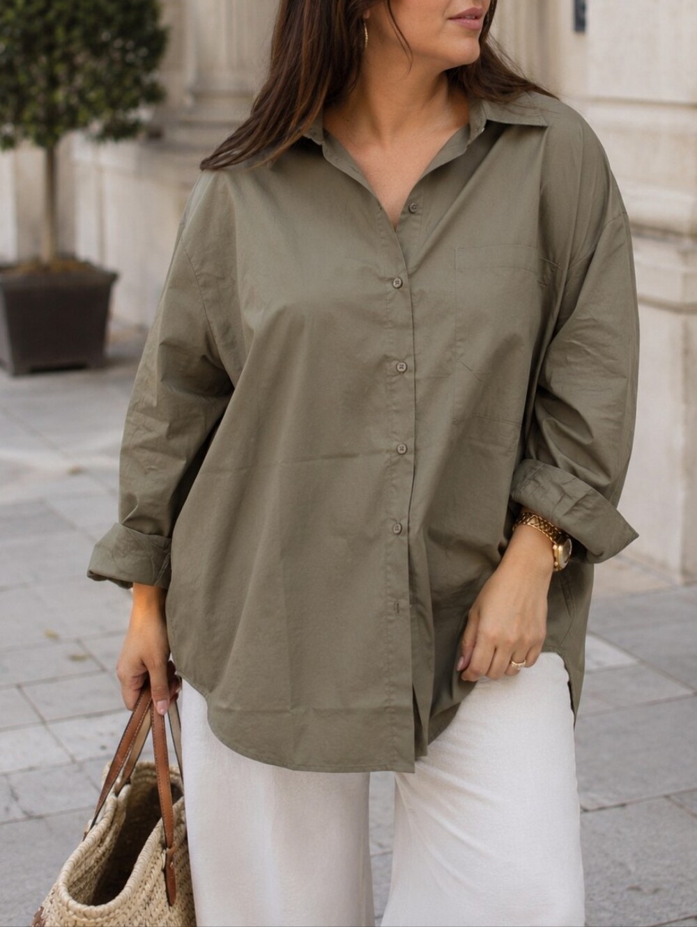 NWT Kuwalla Olive Green Oversized Button-Up Shirt 100% Thin Cotton Lightweight